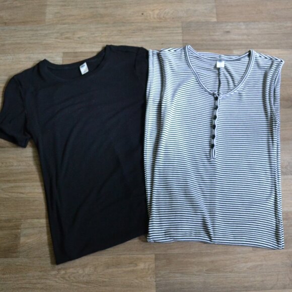 Old Navy Dresses & Skirts - Old Navy Set of 2 Black Ribbed Dress and Black White Striped Ribbed Dress Sz Sm